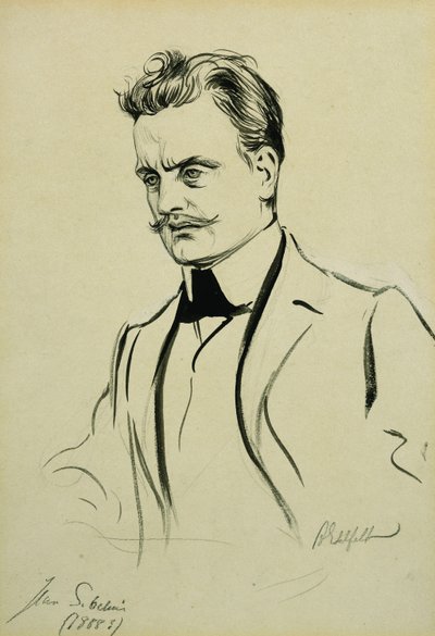 Jean Sibelius zeneszerző portréja, kis félalakos, alkotó: Albert Gustaf Aristides Edelfelt