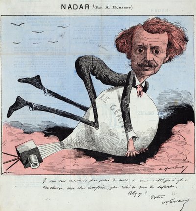 Nadart és hőlégballonját ábrázoló rajzfilm, 1863 körül (litográfia) alkotó: Albert Humbert