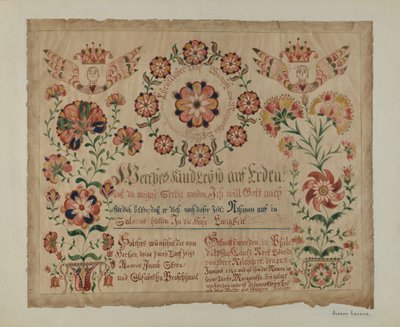 Pa. német születési anyakönyvi kivonat, c. 1940. alkotó: Albert J. Levone