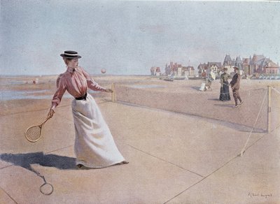 Amatőr teniszmérkőzés a tengerparton – Lynch rajza, XX. század alkotó: Albert Lynch