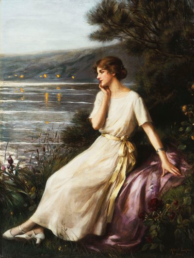 Női portré a tó mellett, alkotó: Albert Lynch