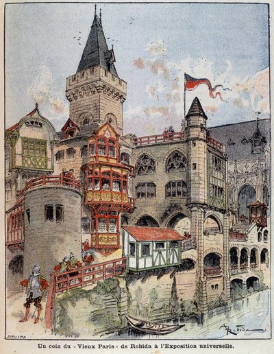 Robida „Régi Párizs” egyik sarka a világkiállításon. Borító „” A kis franciával illusztrálva”” 1900.05.26. alkotó: Albert Robida
