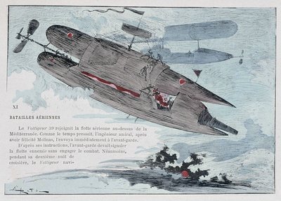 Egy léghajó: a Voltigeur 39 - Robida „” háború a huszadik században” című művében alkotó: Albert Robida