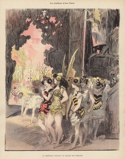 A színfalak mögött a Ballet des Insectes előadása alatt a párizsi Theatre du Chateletben (színes litó) alkotó: Albert Robida