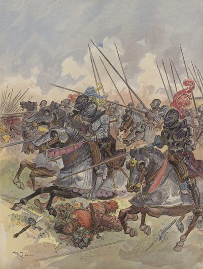 Paviai csata, a tüzérséget álcázó csendőrség alkotó: Albert Robida