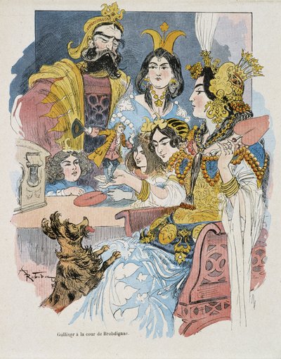 Gulliver a Brobdignac udvarban – Swift „Gulliver Voyages” című művében, ill. írta Robida alkotó: Albert Robida