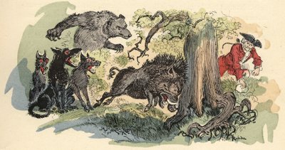 Illusztráció: Albert Robida: „Münchausen báró története és kalandjai” (Munchhausen), H. Laurens, 19. század vége. alkotó: Albert Robida