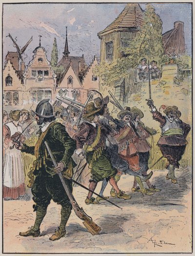 Illusztráció a Le Capitaine Bellormeau-hoz: A Robida illusztrálta (színes litó) alkotó: Albert Robida