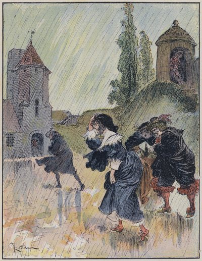 Illusztráció a Le Capitaine Bellormeau-hoz: A Robida illusztrálta (színes litó) alkotó: Albert Robida