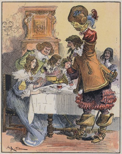 Illusztráció a Le Capitaine Bellormeau-hoz: A Robida illusztrálta (színes litó) alkotó: Albert Robida