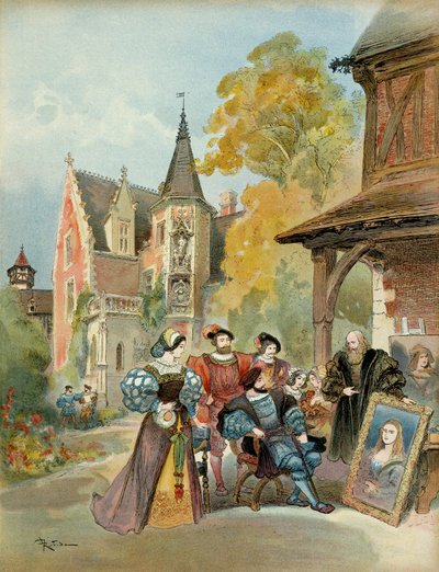 I. Ferenc király (1494-1547) megvásárolta a Mona Lisát Leonard de Vincinek (Leonardo da Vinci) (1452-1519), Amboise királyi kastélyának közelében, 1516 és 1519 között. Illusztráció alkotó: Albert Robida