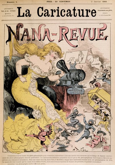 Nana-Revue: rajzfilm Zoláról és Robida „Nana” című művéről - a „La Caricature”-ben, 1880.03.01. alkotó: Albert Robida