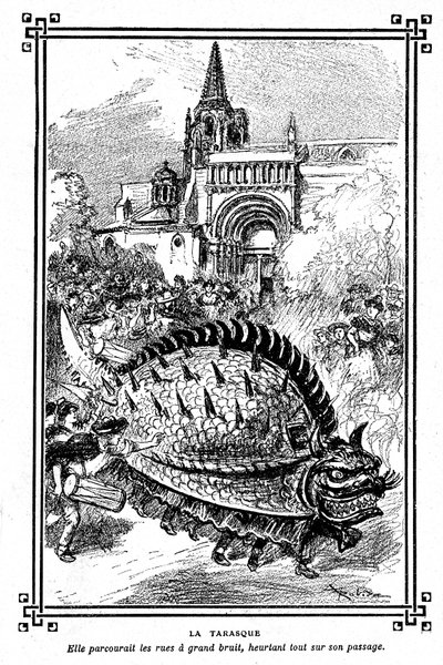 Tarascon taraskója, a provence-i folklór mesés szörnyetege: Albert Robida illusztrációja A Mironneau, Librairie Armand Colin „Choice of Reading” című iskolai könyvéhez, 1911 alkotó: Albert Robida