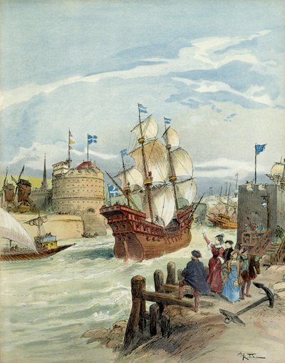 A francia flotta Le Havre-ban, amely I. Francois döntése alapján lett alkotó: Albert Robida
