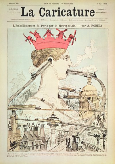 A párizsi javítás a metróval, a „La Caricature”-ből, 1886. június 19. (színes litó) alkotó: Albert Robida