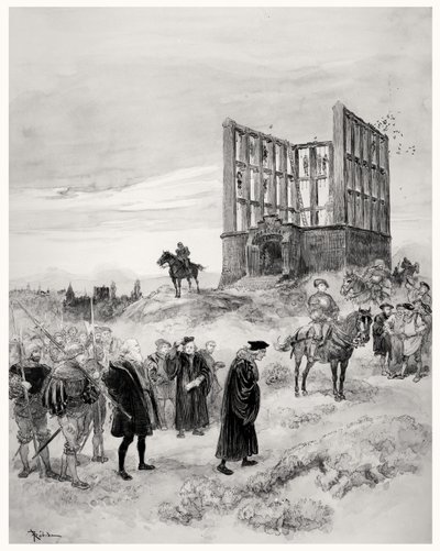 Jacques de Semblancay felügyelőt (kb. 1445-1527) halálra ítélték, felment a Montfaucon Gibbetbe, 1909 (papíron wc) alkotó: Albert Robida
