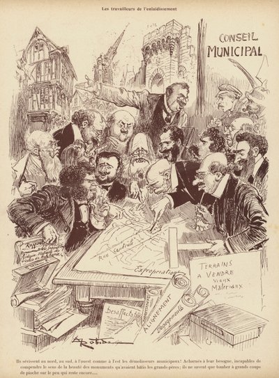 Az elcsúfító munkásai: az önkormányzati tanács tervezési osztálya (litho) alkotó: Albert Robida