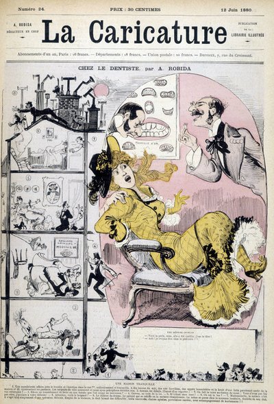 Nő a fogorvosnál - Robida, 1880. 12. 06-i "" La karikatúra""-ban. alkotó: Albert Robida