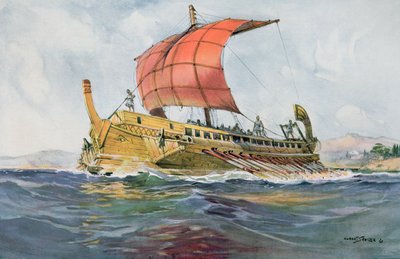 A klasszikus görög korszak könnyűhajója (színes litográfia) alkotó: Albert Sébille