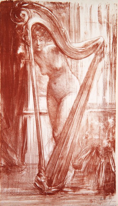 Fiatal lány hárfával, 1903 alkotó: Albert de Belleroche