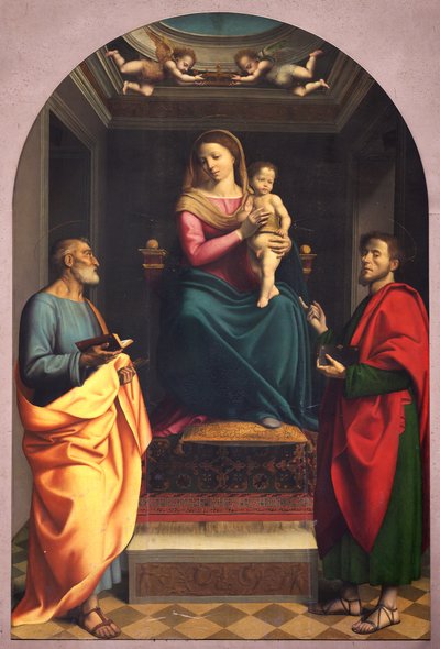 Madonna Szent Péterrel és Szent Lukáccsal, a 16. század első húsz éve (festmény) alkotó: Albertino (attr.to) Piazza