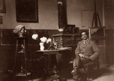 Mario Pelagatti szobrász műtermében, Firenzében, 1920.11.20. (f/w fotó) alkotó: Alberto Fierli