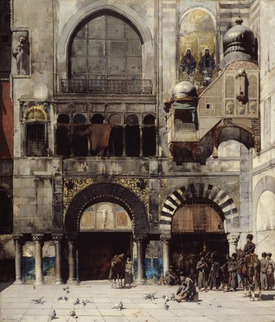 Cerkesz lovasság várja parancsnokukat egy bizánci emlékmű ajtajában, Kelet emléke, 1880 alkotó: Alberto Pasini
