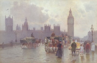 A Parlament házai a Westminster Bridge felől, 1900 körül (wc papíron) alkotó: Alberto Pisa