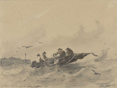 Négy férfi egy csónakban alkotó: Albertus van Beest