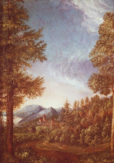 Dunai táj a Worth-várral, 1522-25 körül (pergamen, bükkfa) alkotó: Albrecht Altdorfer