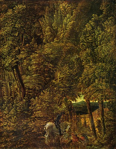 Német: Drachenkampf des hl. Georg Vidéki erdő, Szent György a sárkánnyal harcoló Szent Györggyel alkotó: Albrecht Altdorfer