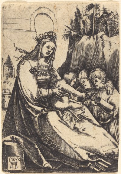 Mária gyermekével és két fiúval alkotó: Albrecht Altdorfer