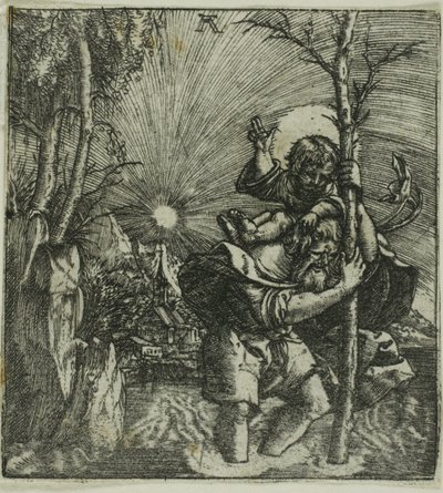 Szent Kristóf a Krisztus gyermekét hordozza alkotó: Albrecht Altdorfer