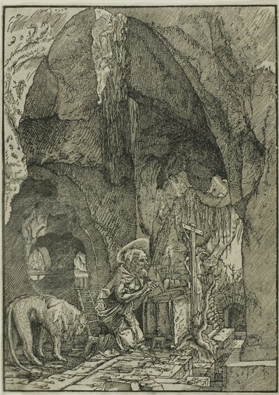 Szent Jeromos a bűnbánatban, egy barlangban alkotó: Albrecht Altdorfer