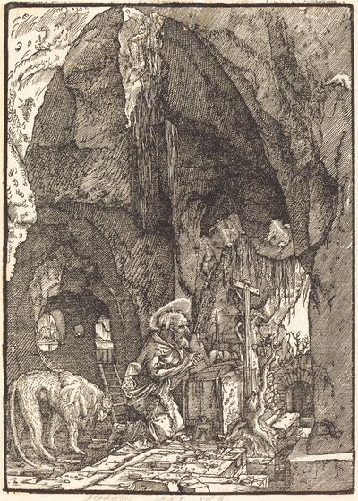 Szent Jeromos egy barlangban alkotó: Albrecht Altdorfer