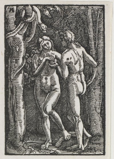 Az ember bukása és megváltása: Ádám és Éva megeszik a tiltott gyümölcsöt, c. 1513. alkotó: Albrecht Altdorfer