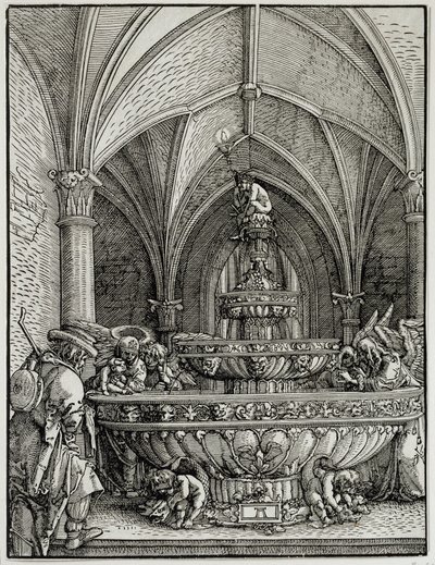 A Szent Családé a szökőkút. A német Albrecht Altdorfer (1480-1538) metszete. Louvre múzeum alkotó: Albrecht Altdorfer