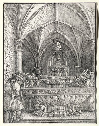 A szent család egy szökőkútnál Egyiptomba menekül alkotó: Albrecht Altdorfer