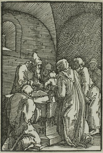 A bemutató a templomban, Az ember bukása és megváltása című filmből alkotó: Albrecht Altdorfer