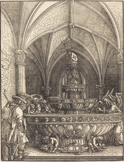 A többiek Egyiptomba menekülő szökőkútnál alkotó: Albrecht Altdorfer