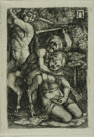 Két szatír harcol egy nimfa felett alkotó: Albrecht Altdorfer