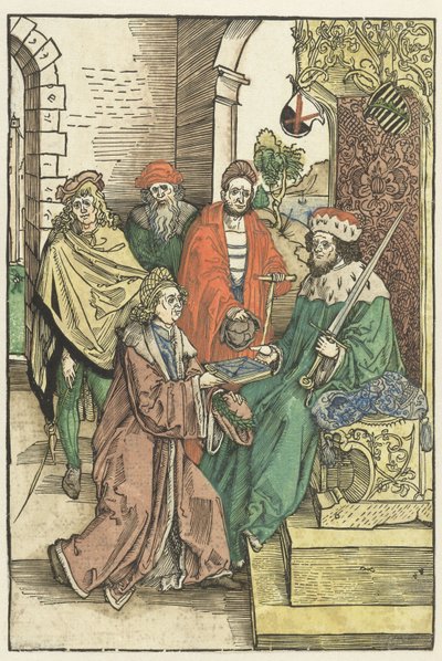 Conrad Celtis Bölcs Frigyesnek, Szászország választófejedelmének ajánlja fel Roswitha van Gandersheim művének könyvét. alkotó: Albrecht Dürer (attributed to)