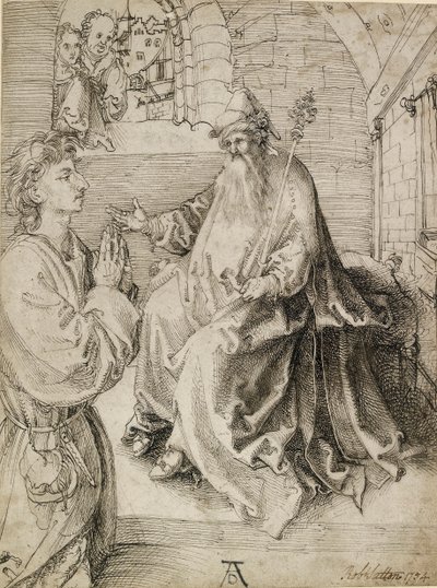 Egy Potentát előtt térdelő fiatal, 1490-es évek alkotó: Albrecht Dürer
