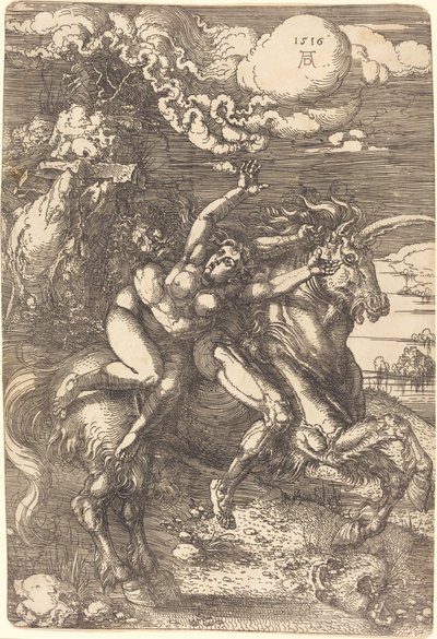 Elrablás egy unikornison alkotó: Albrecht Dürer