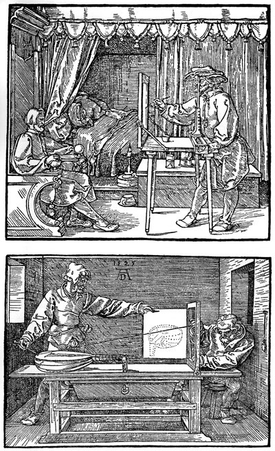 Készülék háromdimenziós objektumok kétdimenziós rajzokká fordítására, 1525, 1936 alkotó: Albrecht Dürer