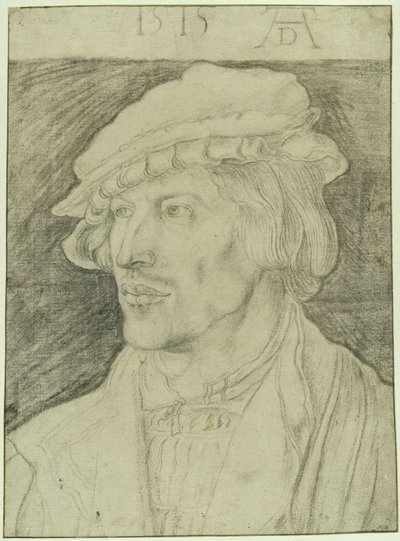 Egy szakálltalan fiatal férfi mellkép, balra néző alkotó: Albrecht Dürer