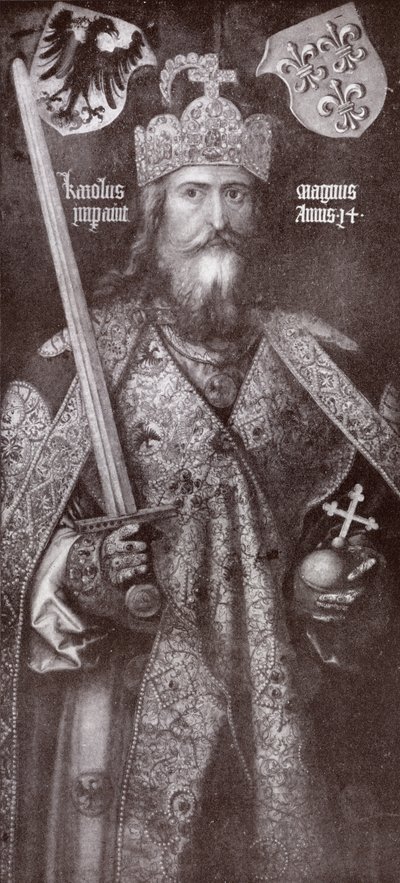 Charlemagne, illusztráció A. R. Hope Moncrieff „Romance and Legend of Chivalry” című művéből alkotó: Albrecht Dürer