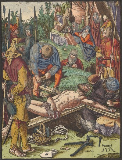A keresztre szegezett Krisztus, a Kis fametszetű passióból.n.d. alkotó: Albrecht Dürer