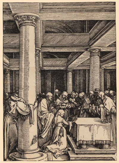 Bemutatás a templomban, 13. lap a „Mária élete” sorozatból alkotó: Albrecht Dürer