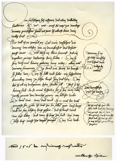 Vázlat Albrecht Durer Willibald Pirckheimernek szóló dedikációjáról, c1523 alkotó: Albrecht Dürer